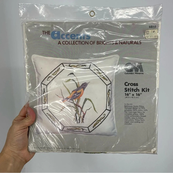 Vintage new old stock cross stitch pillow kit Oriole bird cushion DIY Accents - Picture 3 of 6